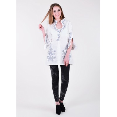 Embroidered blouse "Rain Drops" blue on white